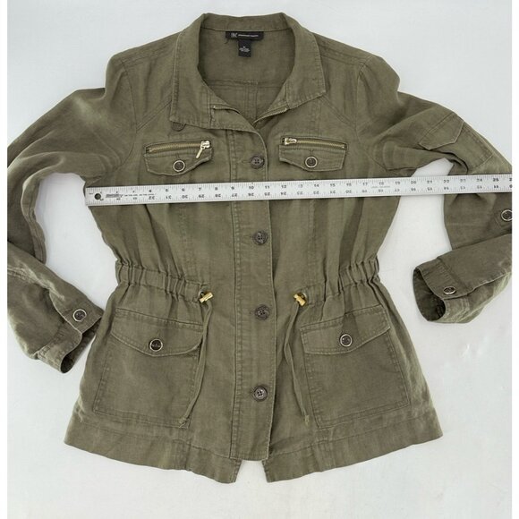 INC International Concepts Green 100% Linen Military Style Jacket Sz M Preppy - Picture 9 of 10